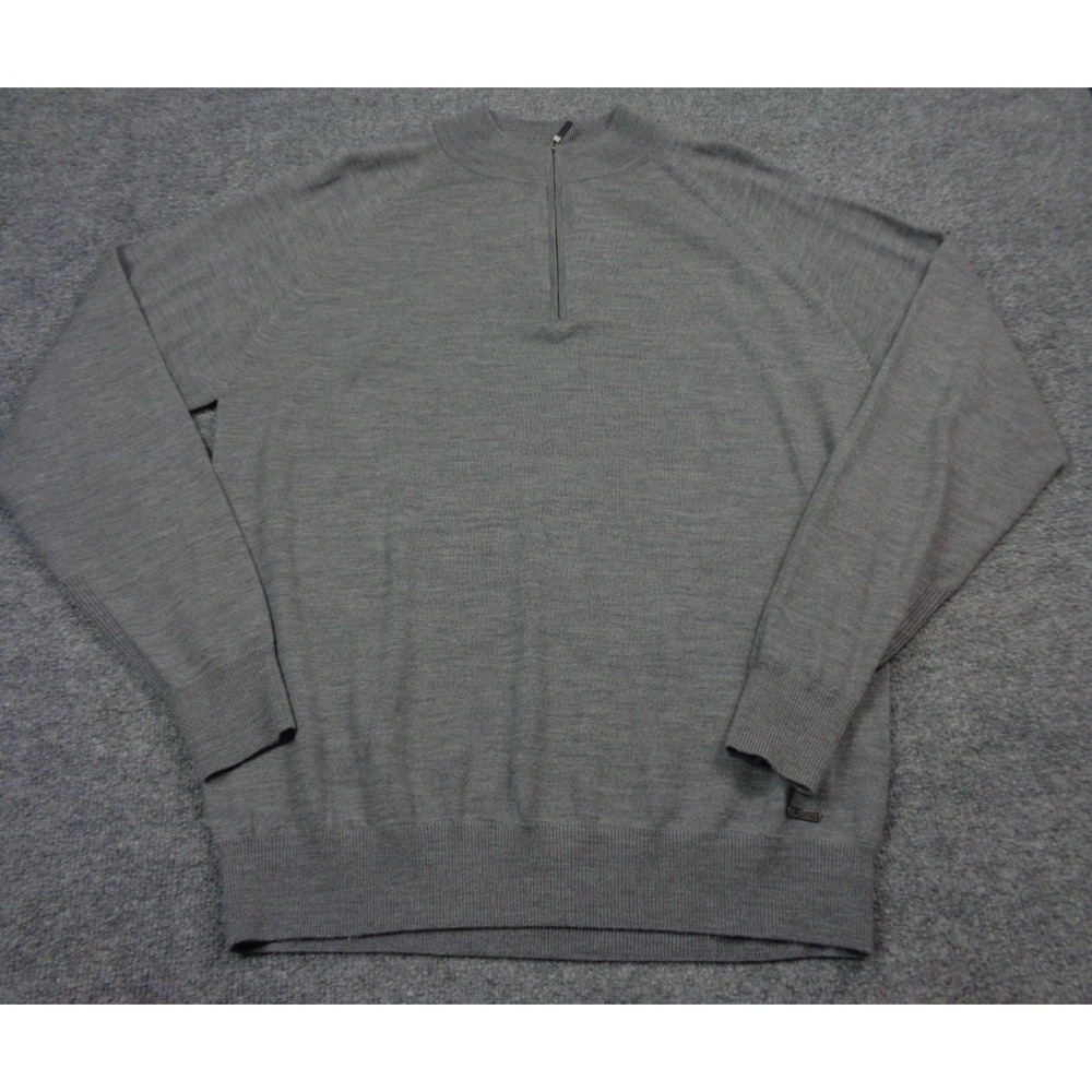 Sun Day Red Mens Merino Wool 1/4 Zip Sweater Large Gray Heather Tiger Logo